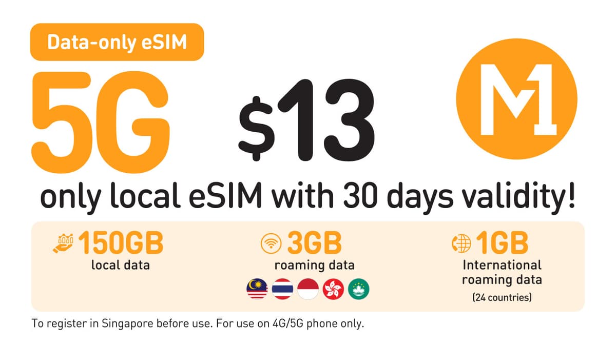 Singapore M1 Data-Only 5G eSIM (150GB)