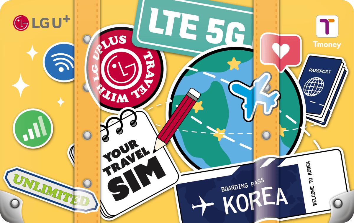 Korea 2-in-1 Unlimited Data SIM and T Money Transportation Card (Airport Pickup)